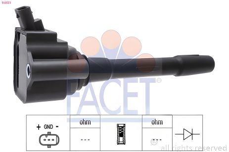 Катушка зажигания для ALFA ROMEO / FIAT TIPO / JEEP COMPASS, FACET (96551) Катушка зажигания для ALFA ROMEO / FIAT TIPO / JEEP COMPASS, FACET (96551)