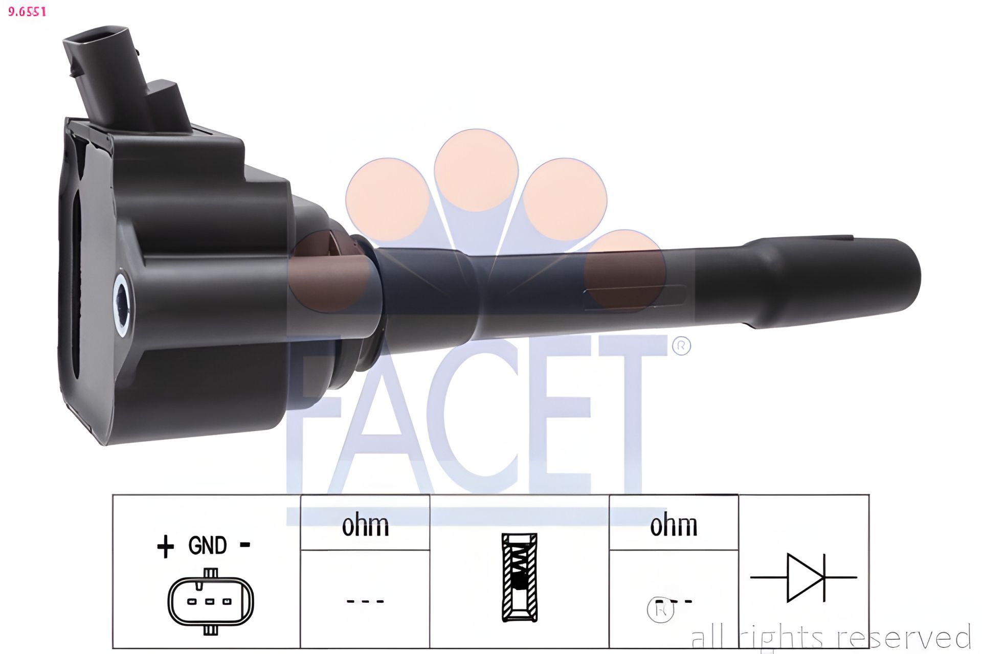 Катушка зажигания ALFA ROMEO, FIAT TIPO, JEEP COMPASS, FACET (96551) Катушка зажигания ALFA ROMEO, FIAT TIPO, JEEP COMPASS, FACET (96551)