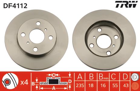Гальмівний диск для TOYOTA ECHO від TRW (DF4112) Гальмівний диск для TOYOTA ECHO від TRW (DF4112)