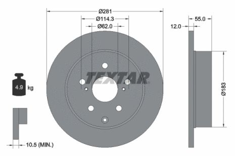 Диск гальмівний TOYOTA LAND CRUISER, LEXUS HS, LANDWIND (JMC), TEXTAR (92162103)