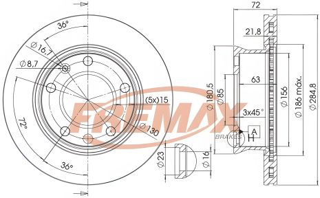 Гальмівний диск MERCEDES-BENZ SPRINTER, FREMAX (BD0187)