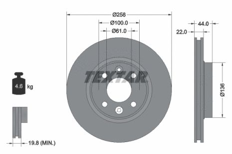 Диск гальмівний LADA XRAY, SMART FORTWO, DACIA LOGAN, TEXTAR (92255203)