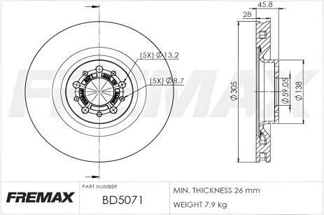 Гальмівний диск FREMAX (BD5071) для FIAT 500L, OPEL COMBO, SSANGYONG ACTYON
