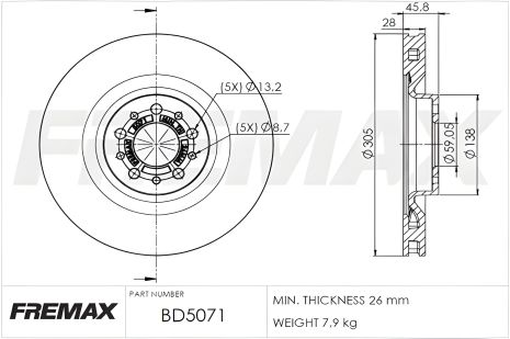 Гальмівний диск FREMAX (BD5071) для FIAT 500L, OPEL COMBO, SSANGYONG ACTYON