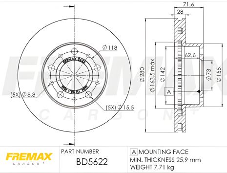 Гальмівний диск для OPEL MOVANO, PEUGEOT BOXER, CITROËN JUMPER від FREMAX (BD5622)