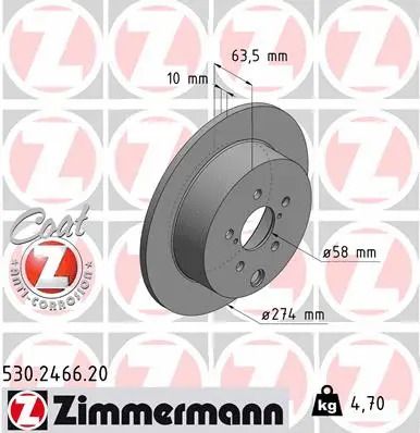 Диск тормозной SUBARU IMPREZA, SUBARU FORESTER, SUBARU XV, ZIMMERMANN (530246620)