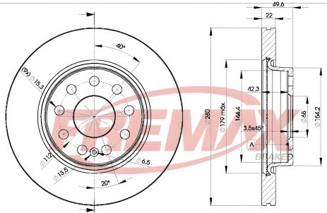 Гальмівний диск SEAT ALTEA, AUDI A3, SKODA YETI, FREMAX (BD5614)