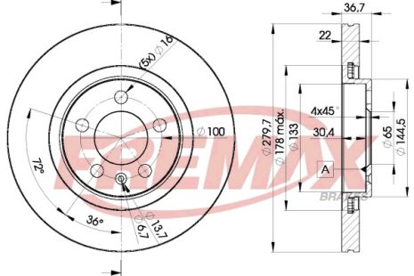 Диск гальмівний SEAT LEON, VW GOLF, SKODA OCTAVIA, FREMAX (BD5603)