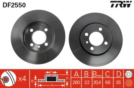 Диск тормозной BMW 3, BMW Z1, TRW (DF2550) Диск тормозной BMW 3, BMW Z1, TRW (DF2550)