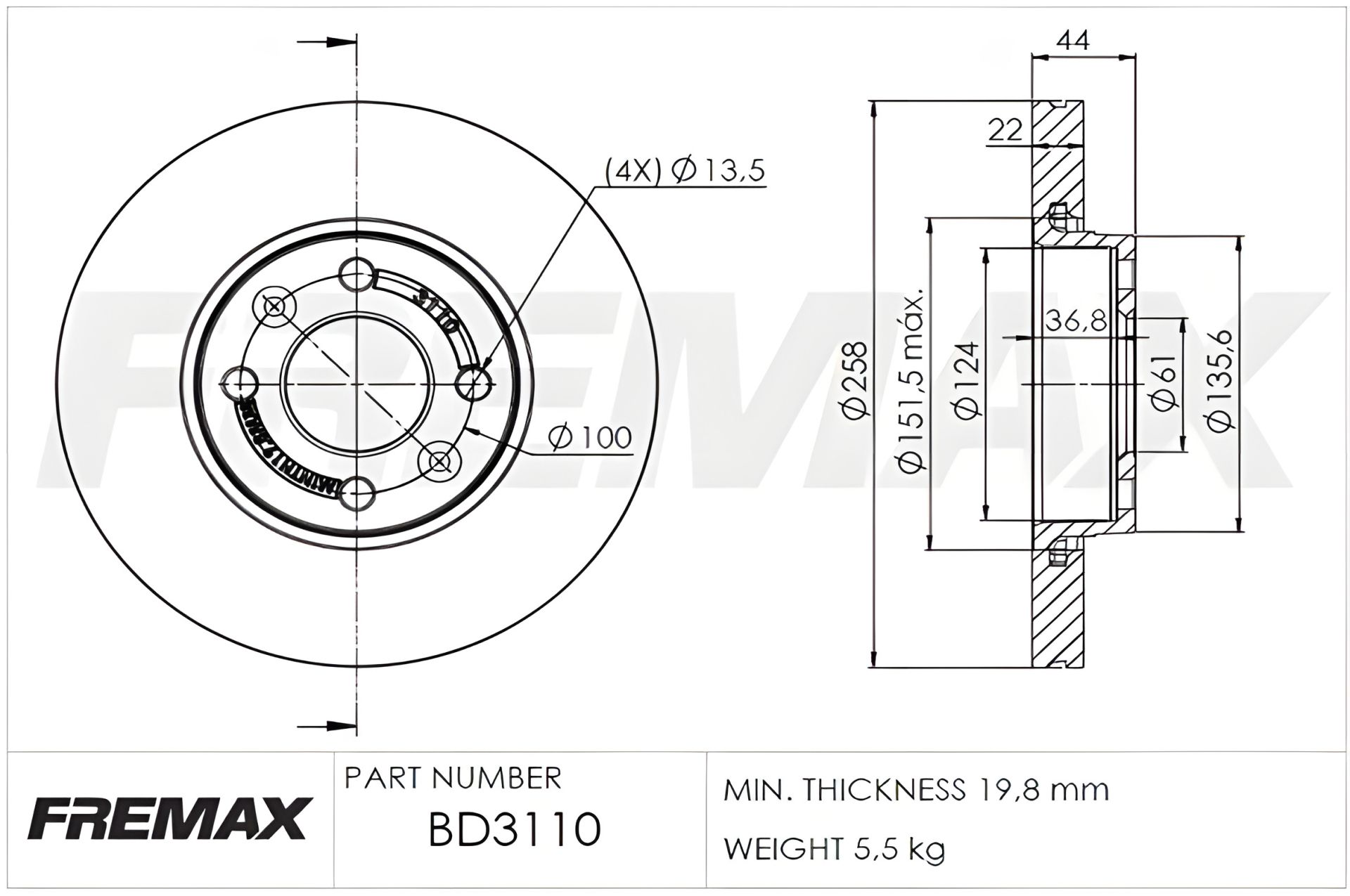 Гальмівний диск для NISSAN MICRA, MERCEDES-BENZ CITAN, DACIA DOKKER - FREMAX (BD3110) Гальмівний диск для NISSAN MICRA, MERCEDES-BENZ CITAN, DACIA DOKKER - FREMAX (BD3110)