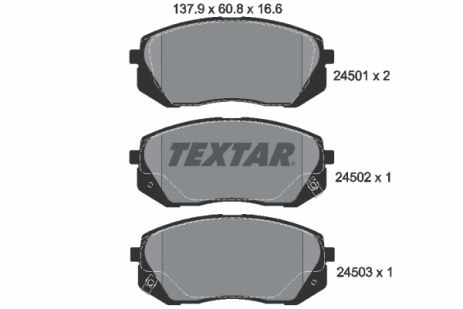 Комплект гальмівних колодок KIA SPORTAGE, HYUNDAI KONA, KIA SPORTAGE, TEXTAR (2450101)