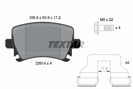 Комплект гальмівних колодок HAWTAI B11, SKODA SUPERB, SEAT EXEO, TEXTAR (2391401)