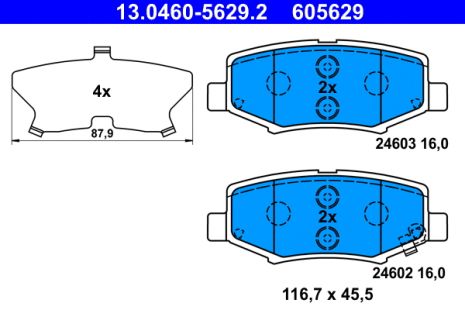 Комплект гальмівних колодок JEEP CHEROKEE, JEEP WRANGLER, ATE (13046056292)