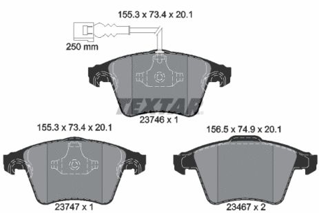 Комплект гальмівних колодок VW TRANSPORTER, VW MULTIVAN, TEXTAR (2374602)
