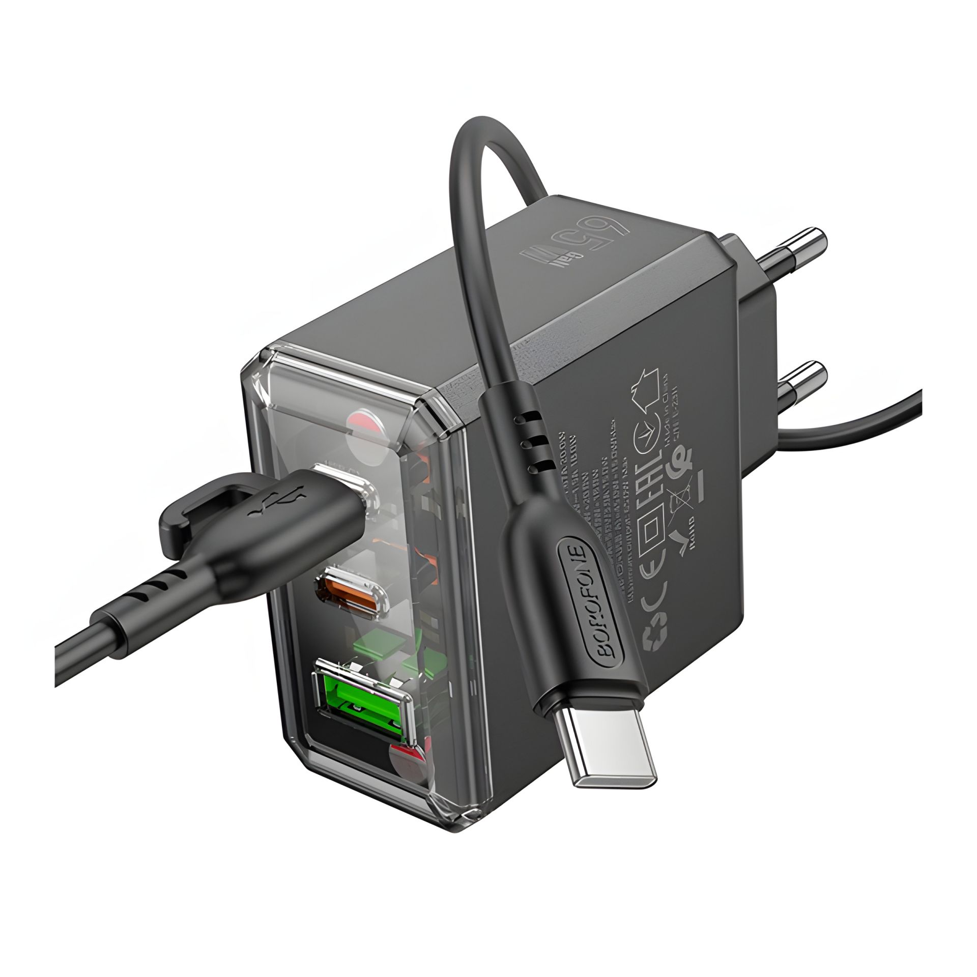 Сетевое Зарядное Устройство Borofone BAS34A 2Type-C/1USB PD/QC 65W Type-C to Type-C Черный Сетевое Зарядное Устройство Borofone BAS34A 2Type-C/1USB PD/QC 65W Type-C to Type-C Черный