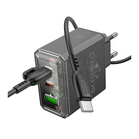 Мережевий зарядний пристрій Borofone BAS34A 2Type-C/1USB PD/QC 65W Type-C to Type-C Чорний Мережевий зарядний пристрій Borofone BAS34A 2Type-C/1USB PD/QC 65W Type-C to Type-C Чорний
