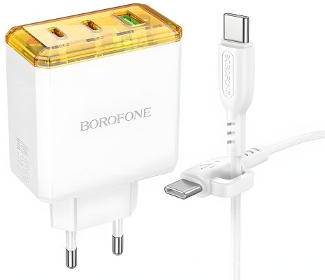 Мережевий зарядний пристрій Borofone BAS34A 2Type-C/1USB PD/QC 65W Type-C to Type-C Білий Мережевий зарядний пристрій Borofone BAS34A 2Type-C/1USB PD/QC 65W Type-C to Type-C Білий