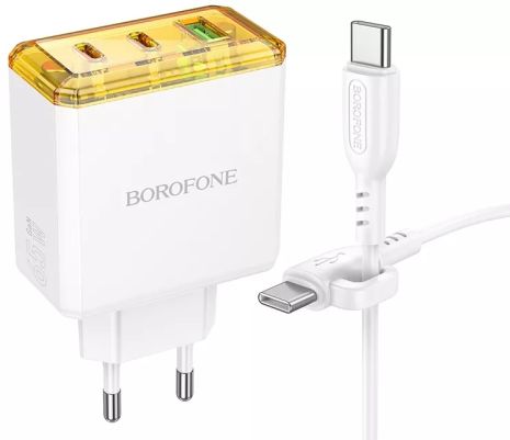 Сетевое Зарядное Устройство Borofone BAS34A 2Type-C/1USB PD/QC 65W Type-C to Type-C Белый