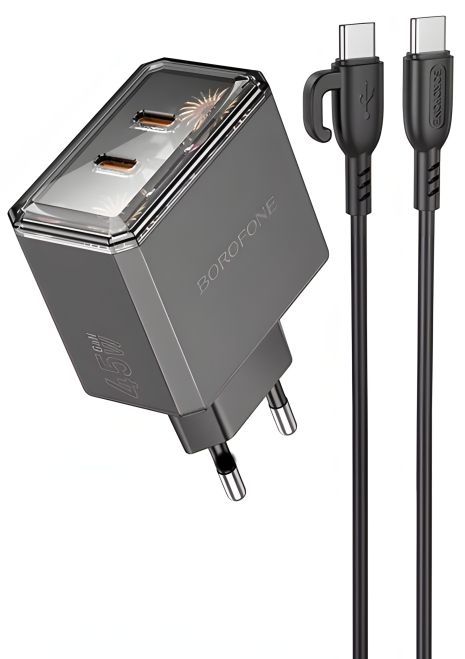 Сетевое Зарядное Устройство Borofone BAS33A 2USB-C PD/QC45W Type-C to Type-C Черный