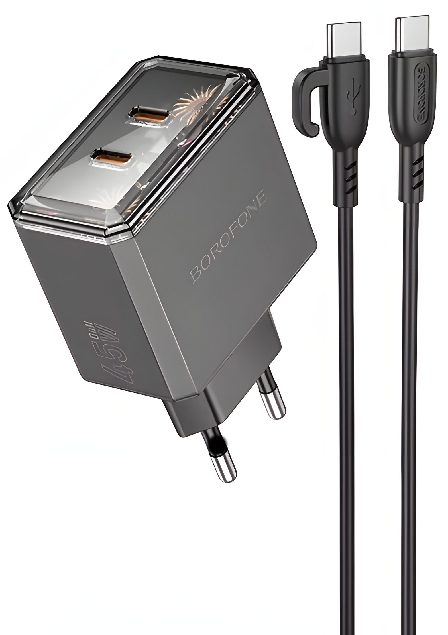 Мережевий зарядний пристрій Borofone BAS33A 2USB-C PD/QC45W Type-C Чорний Мережевий зарядний пристрій Borofone BAS33A 2USB-C PD/QC45W Type-C Чорний