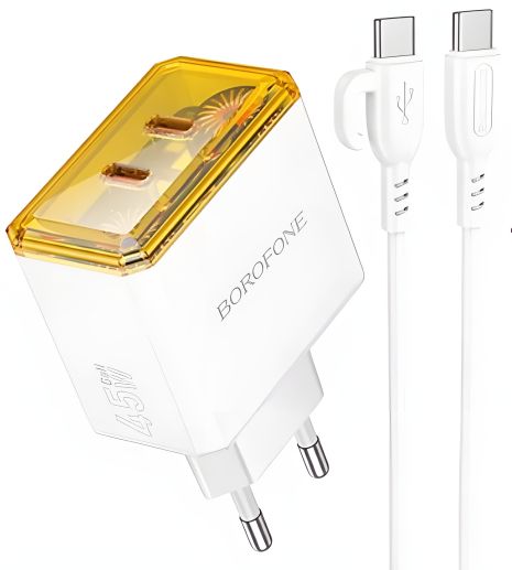 Мережевий зарядний пристрій Borofone BAS33A 2USB-C PD/QC45W Type-C to Type-C Білий Мережевий зарядний пристрій Borofone BAS33A 2USB-C PD/QC45W Type-C to Type-C Білий