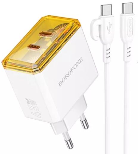 Мережевий зарядний пристрій Borofone BAS33A 2USB-C PD/QC45W Type-C to Type-C Білий