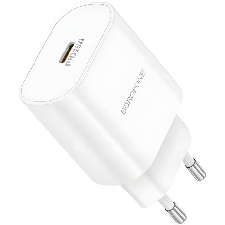 Мережевий зарядний пристрій Borofone BA82A 1USB-C PD/QC 25W Білий Мережевий зарядний пристрій Borofone BA82A 1USB-C PD/QC 25W Білий