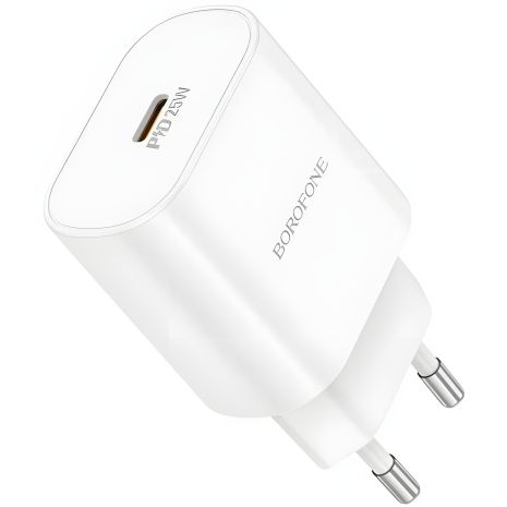 Мережевий зарядний пристрій Borofone BA82A 1USB-C PD/QC 25W Білий Мережевий зарядний пристрій Borofone BA82A 1USB-C PD/QC 25W Білий