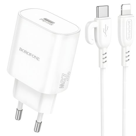 Мережевий зарядний пристрій Borofone BA82A 1USB-C PD/QC 25W+Type-C to Lightning Білий Мережевий зарядний пристрій Borofone BA82A 1USB-C PD/QC 25W+Type-C to Lightning Білий