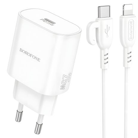 Зарядний пристрій Borofone BA82A 1USB-C PD/QC 25W, Type-C to Lightning, Білий