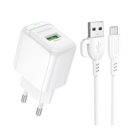 Зарядка Borofone BAS42A 1USB QC3.0 18W + кабель USB to Micro белая