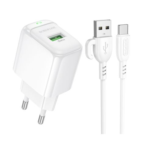 Зарядка Borofone BAS42A 1USB QC3.0 18W + кабель USB to Type-C белая