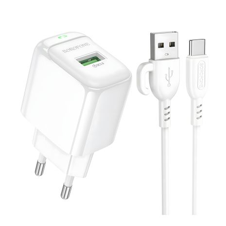 Зарядний пристрій Borofone BAS42A 1USB QC3.0 18W+USB to Type-C Білий