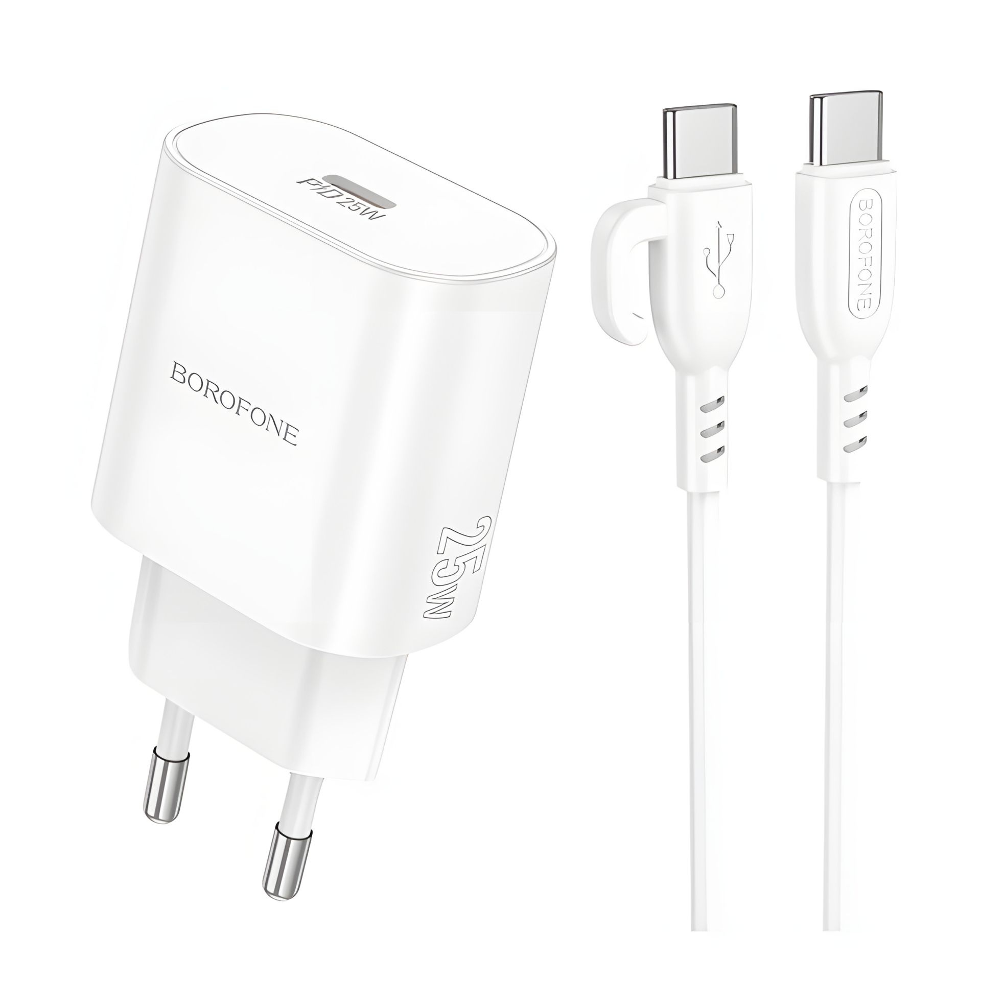 Зарядка Borofone BA82A 1USB-C PD/QC 25W + кабель Type-C to Type-C белая Зарядка Borofone BA82A 1USB-C PD/QC 25W + кабель Type-C to Type-C белая