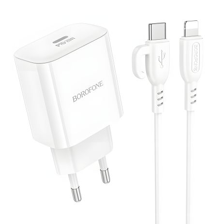 Зарядное Устройство Borofone BA81A 1USB-C PD/QC 20W+Белый Type-C to Lightning