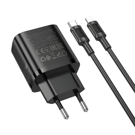 Сетевое Зарядное Устройство Borofone BA84A 1USB-C PD/QC 30W+Type-C to Lightning Черный Сетевое Зарядное Устройство Borofone BA84A 1USB-C PD/QC 30W+Type-C to Lightning Черный
