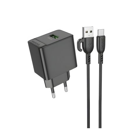 Сетевое зарядное устройство Borofone BAS12A 1USB QC3.0 18W + USB to Type-C, чёрный Сетевое зарядное устройство Borofone BAS12A 1USB QC3.0 18W + USB to Type-C, чёрный