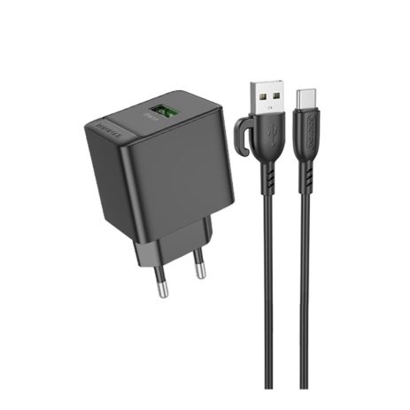 Мережевий зарядний пристрій Борофон BAS12A 1USB QC3.0 18W+USB до Type-C Black