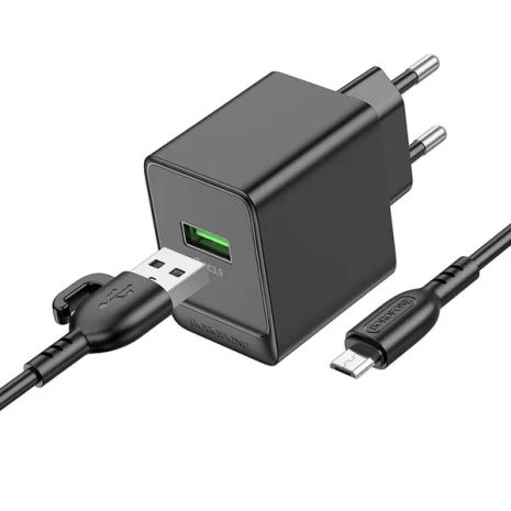 Мережевий зарядний пристрій Borofone BAS12A 1USB QC3.0 18W+USB to Micro Чорний
