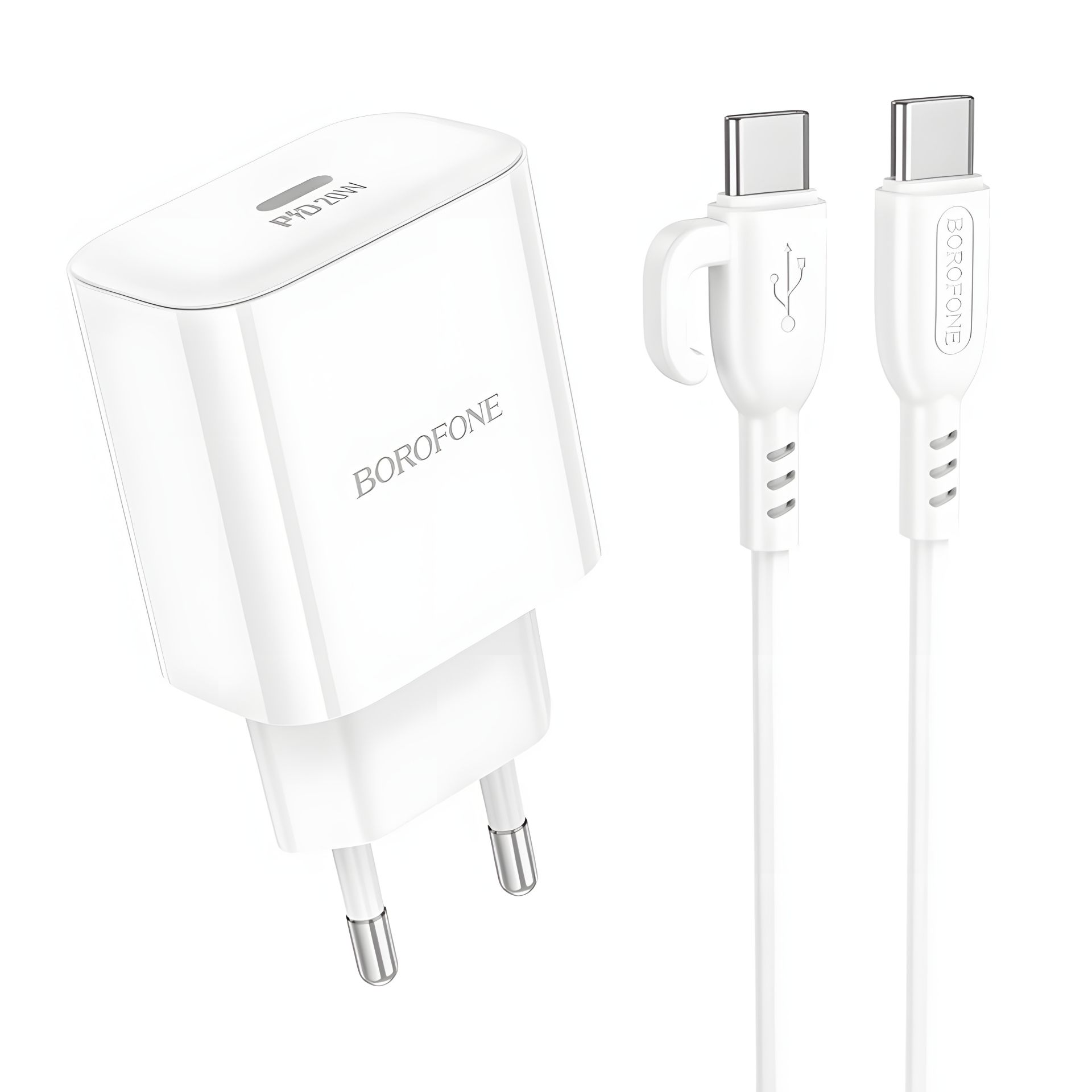 Зарядное Устройство Borofone BA81A 1USB-C PD/QC 20W+Белый Type-C to Type-C Зарядное Устройство Borofone BA81A 1USB-C PD/QC 20W+Белый Type-C to Type-C