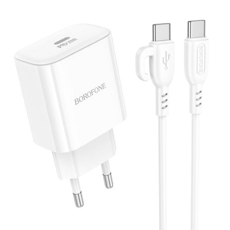 Мережевий зарядний пристрій бофон Ba81a 1usb-c pd/qc 20w+type-c to type-c білий