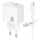 Мережевий зарядний пристрій Borofone BAS45A 1USB-C/1USB PD/QC 30W+Type-C to Lightning Білий