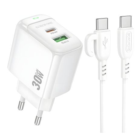 Зарядное Устройство Borofone BAS45A 1USB-C/1USB PD/QC 30W+Белый Type-C to Type-C