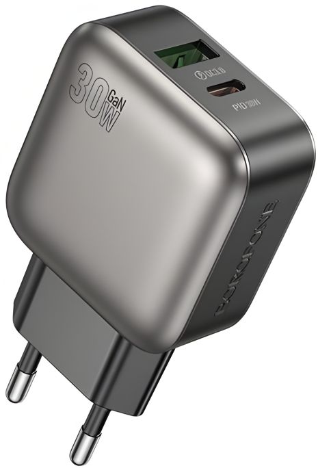 Мережевий зарядний пристрій Borofone BAS55A 1USB-C/1USB PD/QC 30W GAN Чорний Мережевий зарядний пристрій Borofone BAS55A 1USB-C/1USB PD/QC 30W GAN Чорний