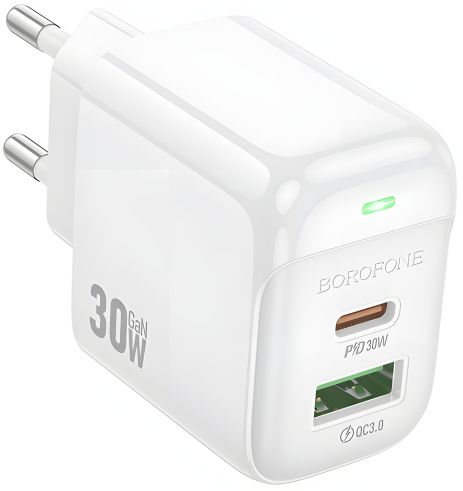 Мережевий зарядний пристрій Borofone BAS45A 1USB-C/1USB PD/QC 30W Білий