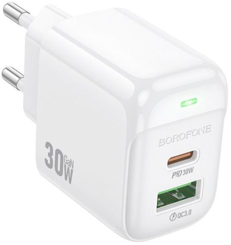Мережевий зарядний пристрій Borofone BAS45A 1USB-C/1USB PD/QC 30W Білий