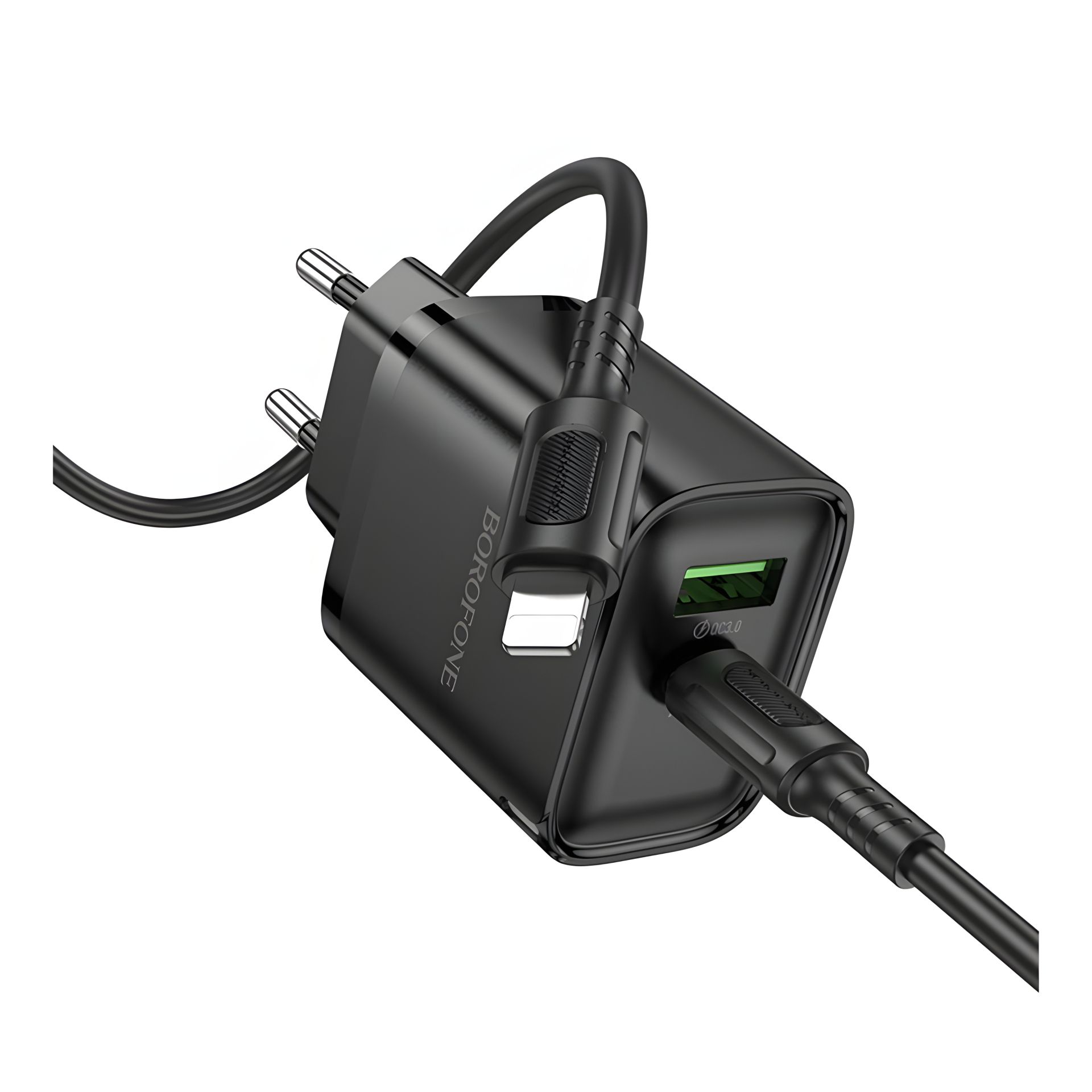 Сетевое Зарядное Устройство Borofone BA83A 1USB-C/1USB PD/QC 20W+Type-C to Lightning Черный Сетевое Зарядное Устройство Borofone BA83A 1USB-C/1USB PD/QC 20W+Type-C to Lightning Черный