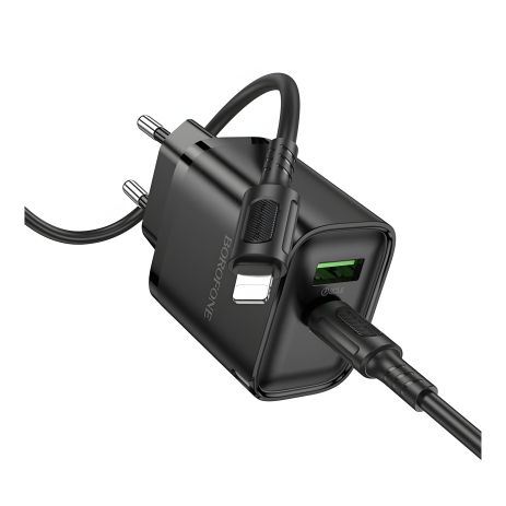 Зарядное Устройство Borofone BA83A 1USB-C/1USB PD/QC 20W+Черный Type-C to Lightning