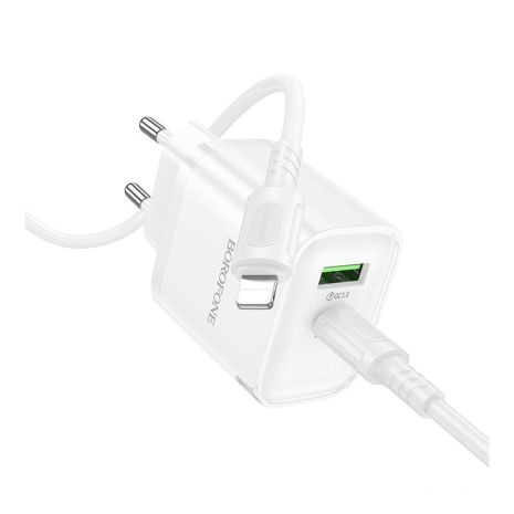 Сетевое Зарядное Устройство Borofone BA83A 1USB-C/1USB PD/QC 20W+Type-C to Lightning Белый