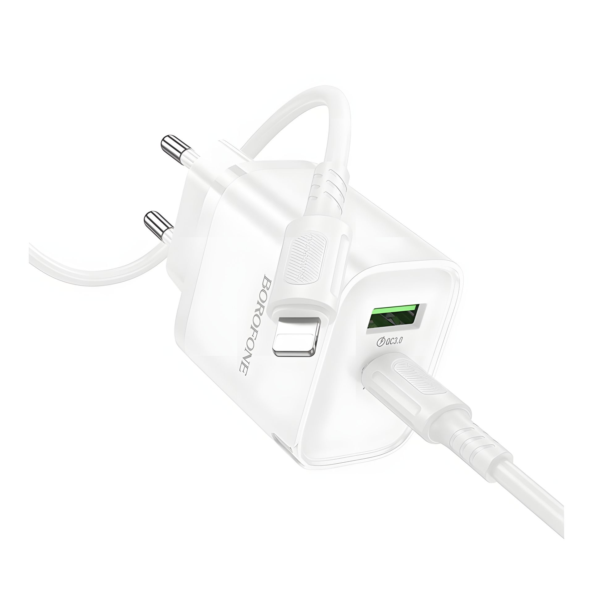 Мережевий зарядний пристрій Borofone BA83A 1USB-C/1USB PD/QC 20W+Type-C to Lightning Білий Мережевий зарядний пристрій Borofone BA83A 1USB-C/1USB PD/QC 20W+Type-C to Lightning Білий
